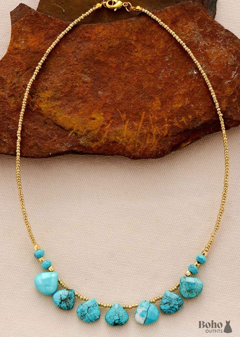 Boho Necklace, Choker Necklace, Turquoise, Natural Stone, Seeds